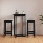 3-Piece Solid Pine Wood Pub Table Set Black Finish Sturdy Frame Rustic Design