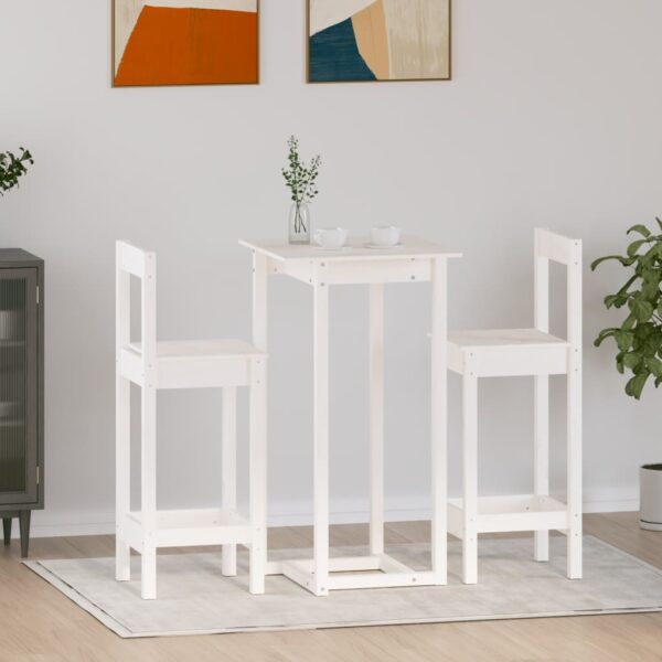 3 Piece Bar Set White Solid Wood Pine