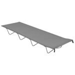 Portable Folding Camping Cot Heavy Duty Oxford Fabric Steel Frame Grey Bed