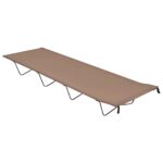 Portable Folding Camping Cot Heavy Duty Oxford Fabric Steel Frame Taupe Bed