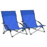 Folding Beach Chairs Set of Two - Portable Outdoor Seating Blue Fabric Comfort