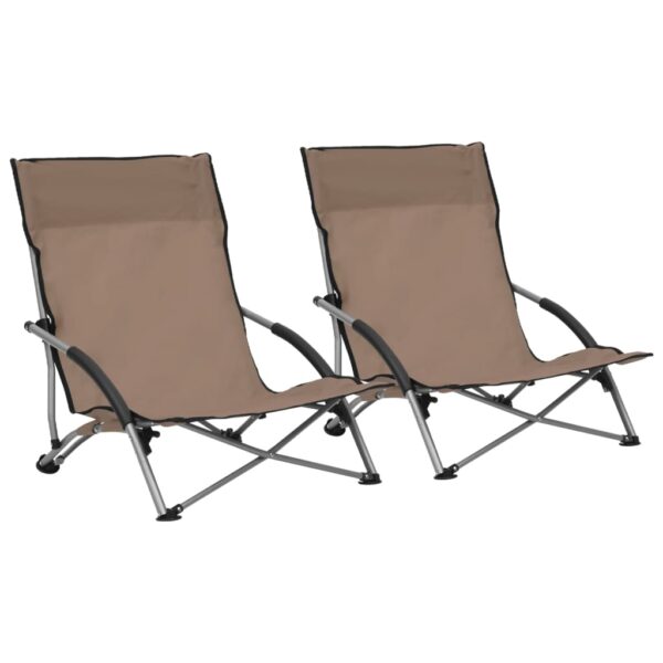 Folding Beach Chairs 2 pcs Taupe Fabric