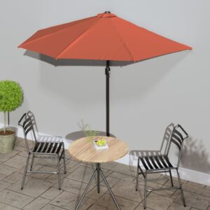 Terracotta Half Round Balcony Parasol UV Protection Crank System Aluminium Pole