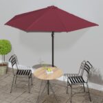 Outdoor Half Round Patio Umbrella Bordeaux Red UV Protection Crank System