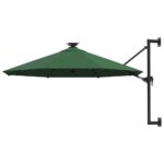 Wall-mounted Parasol with LEDs and Metal Pole 300 cm Green