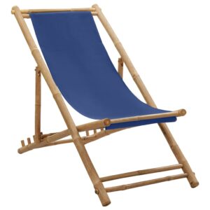 Bamboo Canvas Deck Chair Adjustable Foldable Outdoor Garden Patio Furniture Navy