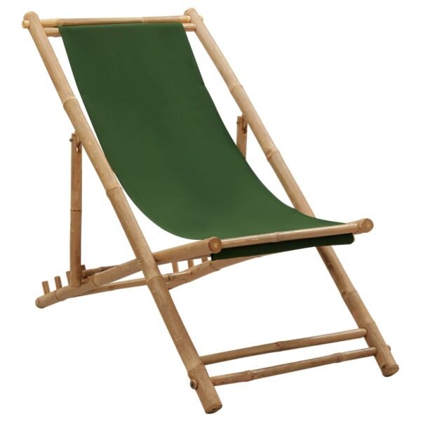 Adjustable Bamboo Canvas Deck Chair Green Foldable Outdoor Garden Patio Lounger