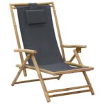 Adjustable Bamboo Fabric Recliner Chair Comfortable Foldable Outdoor Lounger