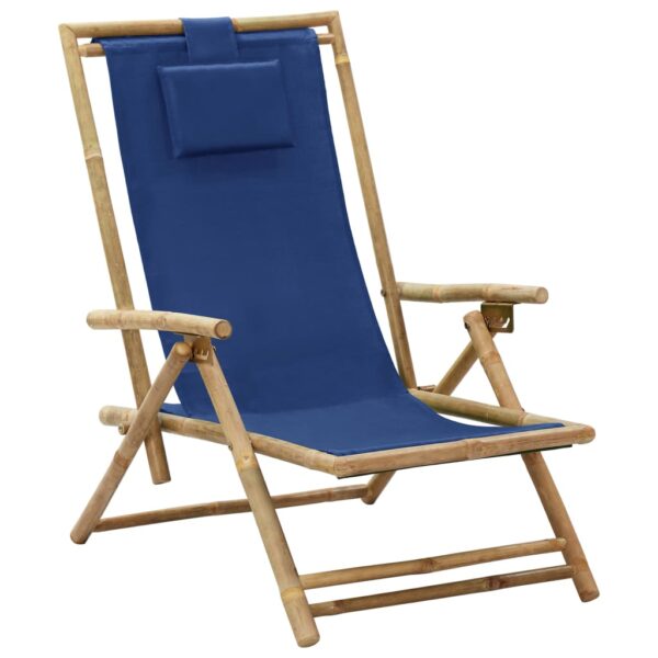 Adjustable Bamboo Fabric Recliner Chair Comfortable Foldable Outdoor Seat Navy