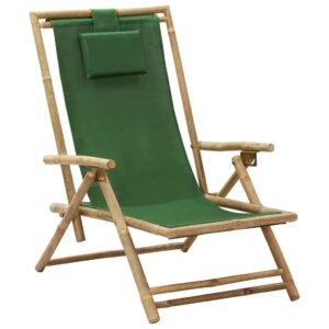 Adjustable Bamboo Fabric Recliner Chair - Comfortable Foldable Garden Lounger