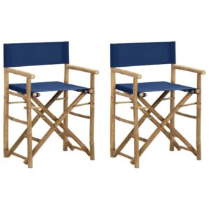 Set of Two Foldable Bamboo Fabric Director's Chairs Outdoor Patio Garden Blue