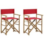 Set of Two Foldable Bamboo Fabric Director Chairs Outdoor Patio Garden Red