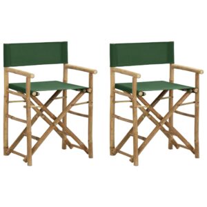 Folding Bamboo Director's Chairs Set of Two Green Fabric Portable Garden Patio