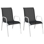 Outdoor Stackable Garden Patio Chairs Set Weather-Resistant Textilene Black