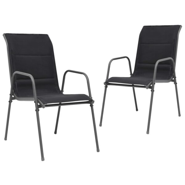 Set of Two Stackable Outdoor Patio Chairs Comfortable Textilene Fabric Black