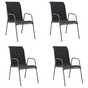 Set of Four Stackable Outdoor Patio Chairs Comfortable Textilene Fabric Black