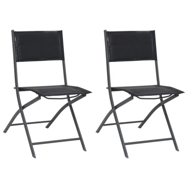 Folding Outdoor Garden Patio Chairs Set of Two Durable Textilene Fabric Black