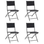 Folding Outdoor Chairs Set of Four Steel Frame Textilene Fabric Weather Resistant