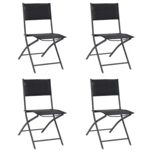 Folding Outdoor Chairs Set of Four Steel Frame Textilene Fabric Weather Resistant