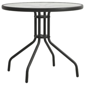 Modern Elegance Anthracite Bistro Table Tempered Glass Top Patio Garden Furniture