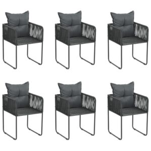 Outdoor Chairs 6 pcs with Pillows Poly Rattan Black