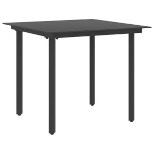 Outdoor Garden Dining Table Black Steel Glass Top Weather-Resistant Patio Furniture