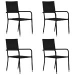 Set of Four Outdoor Garden Patio Chairs Weather-Resistant PE Rattan Black