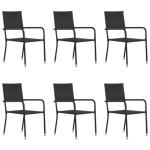 Set of Six Outdoor Garden Patio Chairs Weather-Resistant PE Rattan Stackable