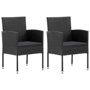 Outdoor Garden Patio Chairs Set of 2 Weather Resistant PE Rattan Black with Cushions