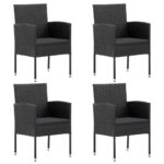 Outdoor Patio Garden Dining Chairs Set of Four PE Rattan Steel Frame Black