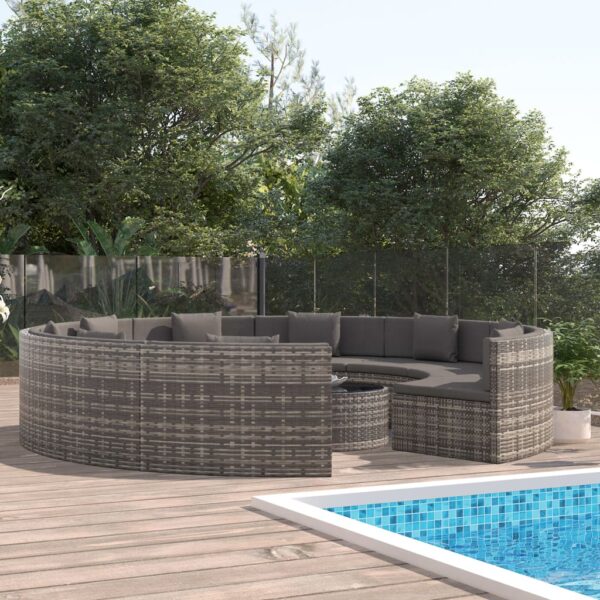 10 Piece Garden Lounge Set with Cushions Poly Rattan Grey