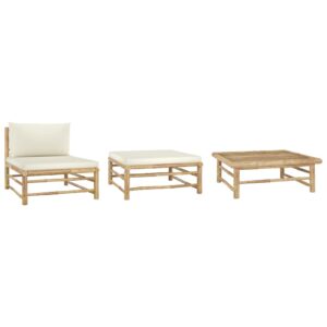 Bamboo Garden Lounge Set Cream White Cushions Outdoor Patio Furniture Comfort