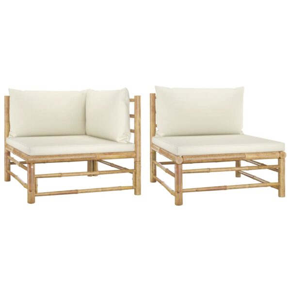 Bamboo Garden Lounge Set Cream White Cushions Outdoor Patio Furniture Comfort