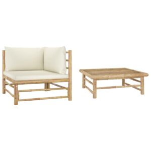 Bamboo Garden Lounge Set Outdoor Patio Furniture with Cream Cushions