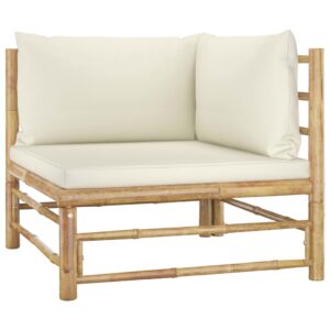 Bamboo Outdoor Garden Corner Sofa Cream White Cushions Patio Furniture Lounge