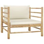 Bamboo Outdoor Garden Sofa Patio Furniture with Cream White Cushions Comfort