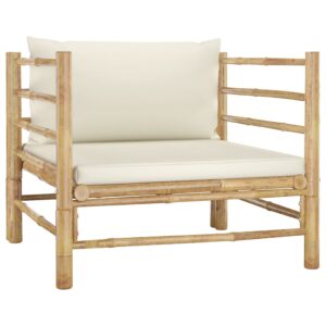 Bamboo Outdoor Garden Sofa Patio Furniture with Cream White Cushions Comfort