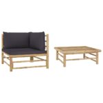 Bamboo Garden Lounge Set Outdoor Patio Furniture with Dark Grey Cushions