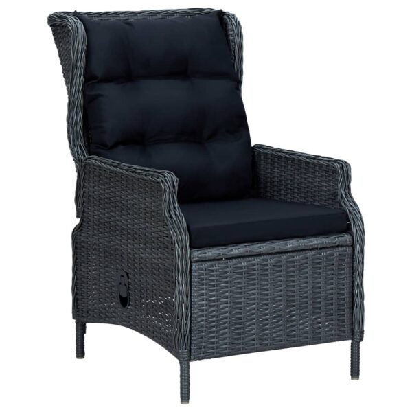 Dark Grey Reclining Garden Chair with Cushions  Poly Rattan  Adjustable Backrest  Easy Clean