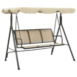 Outdoor Garden Swing Chair with Canopy in Anthracite and Sand - Weather-Resistant Steel Frame