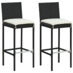 Outdoor Poly Rattan Bar Stools with Cream Cushions  Weather Resistant Patio Seating