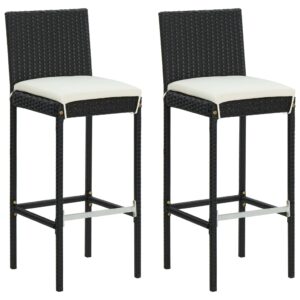 Outdoor Poly Rattan Bar Stools with Cream Cushions  Weather Resistant Patio Seating