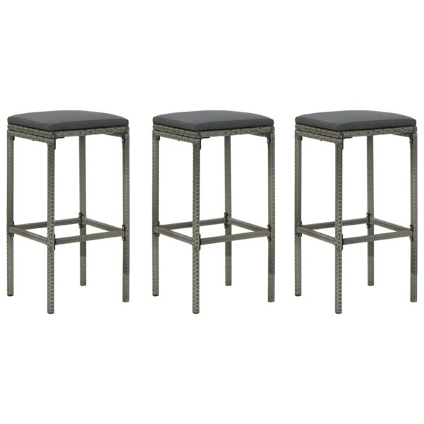 Set of Three Grey Poly Rattan Bar Stools with Cushions Outdoor Patio Chairs