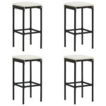 Set of 4 Outdoor Poly Rattan Bar Stools with Cream Cushions Patio Furniture