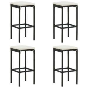 Set of 4 Outdoor Poly Rattan Bar Stools with Cream Cushions Patio Furniture