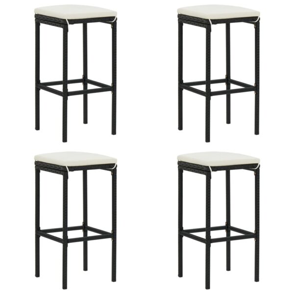 Set of 4 Outdoor Poly Rattan Bar Stools with Cream Cushions Patio Furniture