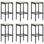 Set of Six Outdoor Bar Stools PE Rattan Steel Frame with Cream Cushions