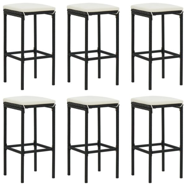 Set of Six Outdoor Bar Stools PE Rattan Steel Frame with Cream Cushions