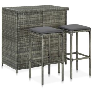 Stylish Grey Poly Rattan Bar Set with Cushions Weather Resistant Patio Furniture