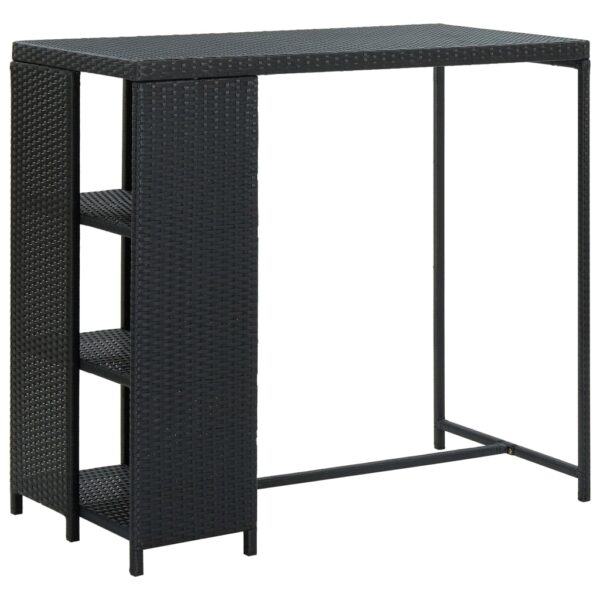 Outdoor Indoor Black Poly Rattan Bar Table with Storage Shelves Patio Furniture